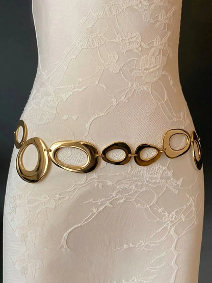 Women'S Minimalist Elegant Zinc Alloy Metal Body Chain with round Detail, Trendy Versatile and Exquisite Body Jewelry, Perfect Birthday Gift, Adjustable Waist Chain